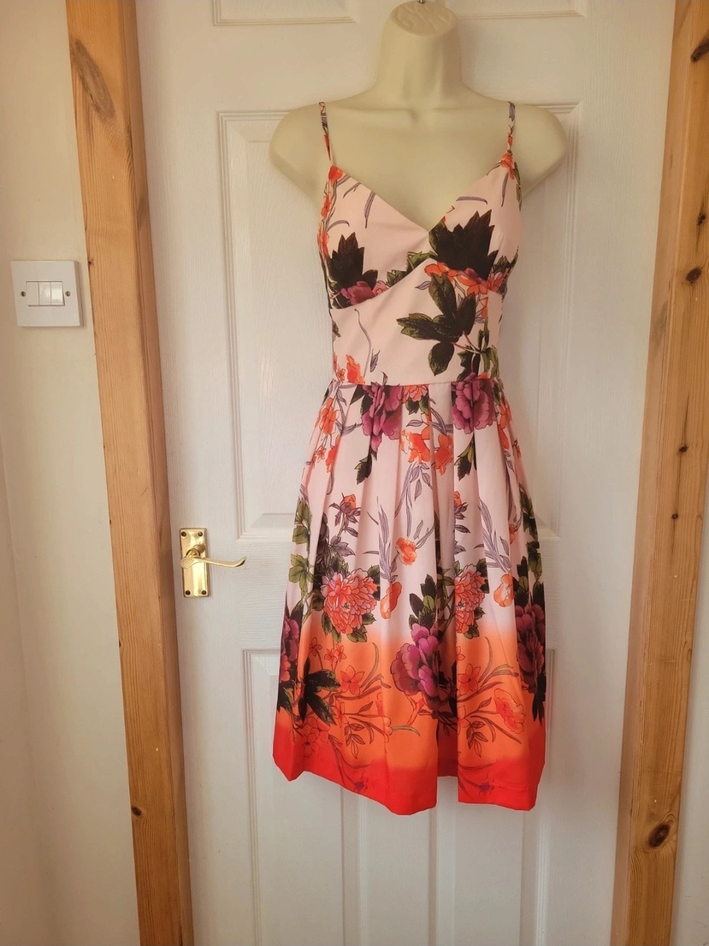Boston Proper Pink and Orange Floral Spaghetti-Strap Dress